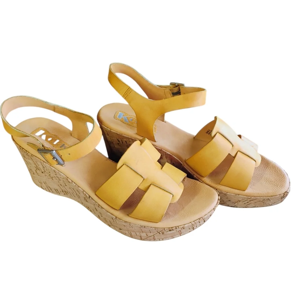 Korks by‎ Kork-Ease Brie Wedge Sandals Neutral Beige Leather Confort Size 9